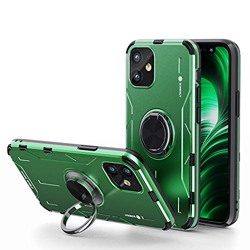 Jonwelsy Hülle für iPhone 12/12 Pro (6,1 Zoll), Stoßfestes Weich Silikon+Aluminiumlegierung Rüstung Handyhülle mit 360 Grad Drehbarer Ring Kickstand Kompatibel Magnetische Auto Mount (Grün) von Jonwelsy