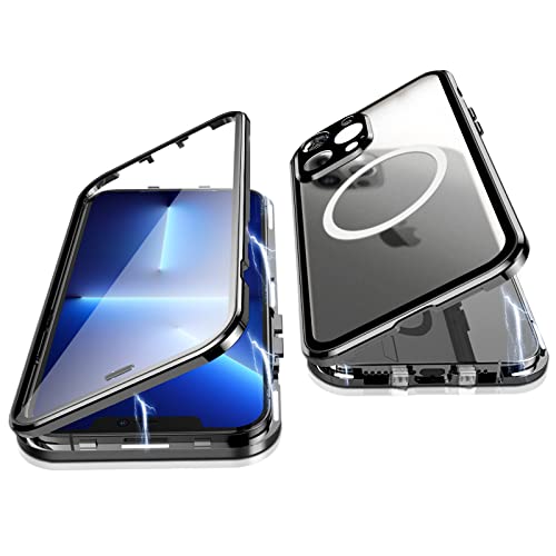 Jonwelsy Hülle für iPhone 13 Pro, 360 Grad Beidseitig Schutz Kompatibel mit Magsafe Magnetische Adsorption Metallrahmen Case Vorne Glas Hinten Frosted PC Cover Handyhülle für 13 Pro 6,1" (Schwarz) von Jonwelsy