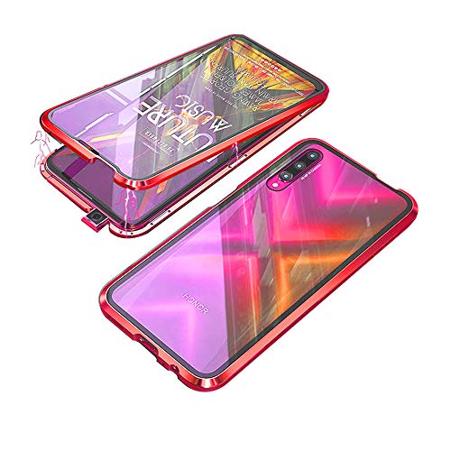 Jonwelsy Kompatibel für Huawei Honor 9X / 9X Pro (6,59 Zoll) Hülle, 360 Grad Vorne und Hinten Gehärtetes Glas Transparente Case Cover, Stark Magnetische Adsorption Metallrahmen Handyhülle (Rot) von Jonwelsy