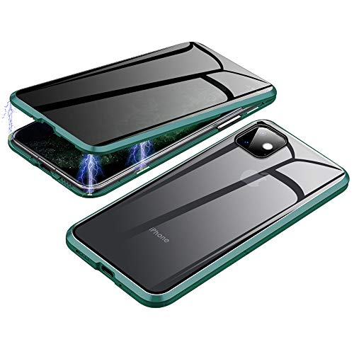 Jonwelsy Schutzhülle für (6,1 Zoll) Zoll), 360 Grad Vorder- und Rückseite, Sichtschutz, gehärtetes Glas, Anti-Peeping Screen, magnetische Adsorption Metall Bumper iPhone 11, Grün - Midnight Green von Jonwelsy