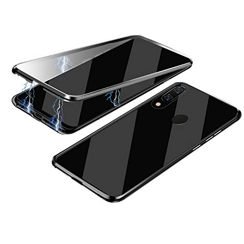 Jonwelsy Schutzhülle für Samsung Galaxy A20e, 360 Grad vorne und hinten, transparent, gehärtetes Glas, starke Adsorptionstechnologie, Metall, Bumper für A20e (schwarz) von Jonwelsy