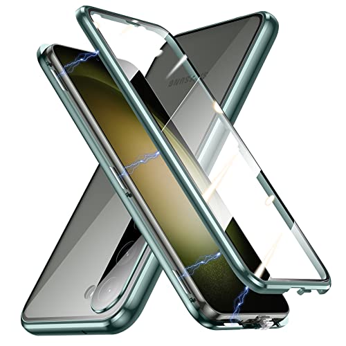 Jonwelsy Schutzhülle für Samsung Galaxy S23 Plus, 360 Grad Vorder- und Rückseite, klares gehärtetes Glas, vollständiger Schutz, Metallrahmen, Klapphülle für Samsung Galaxy S23+ (grün) von Jonwelsy