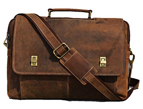 Jony Vintage Aktentasche Leder Umhängetasche Messenger Bag Laptoptasche Aktentasche Unisex Tasche Ledertasche Crossbody Braun (H12xL16xW4) von Jony Vintage