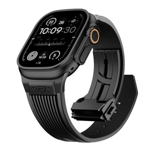 Jopinl Uhrenarmband für Apple Watch Ultra 2, 49 mm, 46 mm, 45 mm, 44 mm, luxuriöses, robustes Silikon-Gummi-Armband mit Metallstecker und Faltschließe, für iWatch Serie 10, 9, 8, 7, 6, 5, 4, 3, 2, 1, Jopinl Uhrenarmband für Apple Watch Ultra 2, 49 mm, 46 mm, 45 mm, 44 mm, luxuriöses, robustes Silikon-Gummi-Armband mit Metallstecker und Faltschließe, für iWatch Serie 10, 9, 8, 7, 6, 5, 4, 3, 2, 1, von Jopinl