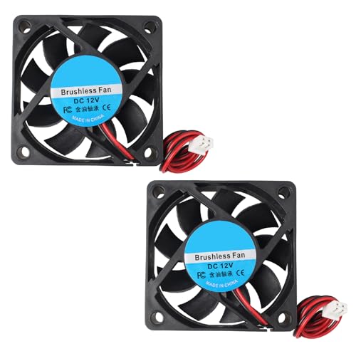 Jopto 2 Stück 6015 Lüfter DC 12V Bürstenloser Kühlkühler Ventilator 60 x 60 x 15 mm Geräuschloser 2 pin-kühlgebläse mit 30cm Kabel für 3D-Drucker PC CPU Computergehäuse Lüfterkühler von Jopto
