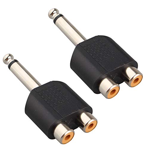 Jopto 2 x 6,35 mm Stereo Stecker auf 2 x Dual-Cinch-Buchsen, Audio Video Splitter, Adapter, Konverter, Mono Klinkenstecker Männlich auf 2 Cinch Buchsen, Mikrofon auf AV-Adapter von Jopto