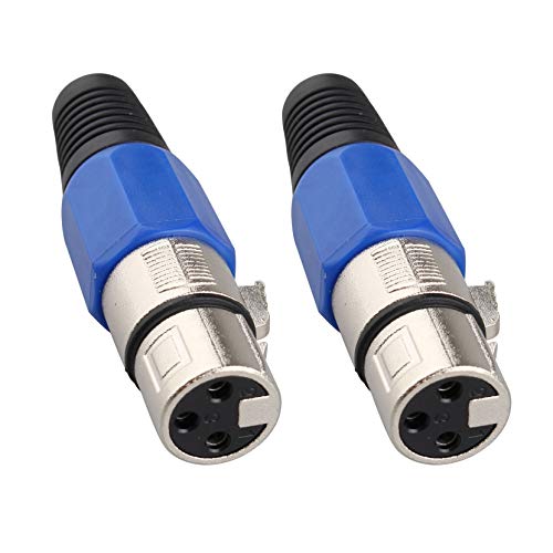 Jopto 2 x XLR 3-poliger Buchsen-Anschluss 3-poliger weiblicher Mikrofon-Lötanschlussbuchse Metall XLR-Buchse Stecker, professioneller Audioanschluss blau/schwarz/silberfarben, mit Blauer Zugentlastung von Jopto