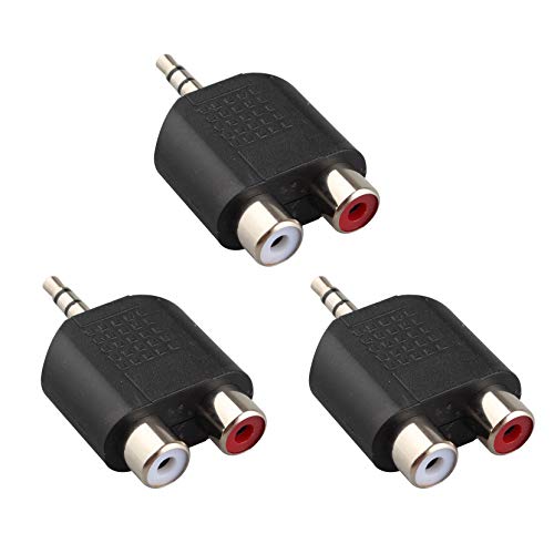 Jopto 3 x 3,5 mm (1/8 Zoll) Stecker Stereo Stecker auf 2 RCA Phono Buchse Audio Y Splitter Adapter vernickelt RCA Stereo Konverter 2 RCA Stereo Konverter zu 3,5 mm Mono für Computer TV schwarz von Jopto