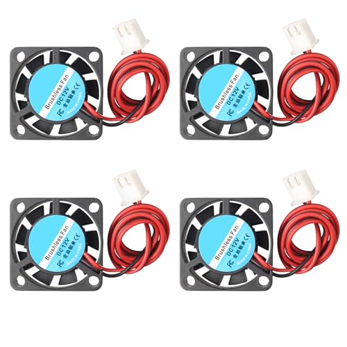 Jopto 4 Stück 2507 Lüfter DC 12V Bürstenloser Kühlkühler Ventilator 25 x 25 x 7 mm Geräuschloser 2 pin-kühlgebläse mit 28cm Kabel für 3D-Drucker PC CPU Computergehäuse Lüfterkühler von Jopto