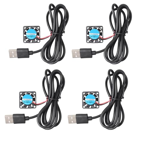 Jopto 4 Stück 2507 Lüfter DC 5V Bürstenloser Kühlkühler Ventilator 25 x 25 x 7 mm Geräuschloser Kühlgebläse mit USB-Anschluss für 3D-Drucker PC CPU Computergehäuse Lüfterkühler mit 100cm/1m Kabel von Jopto