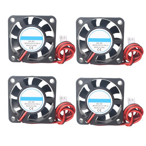 Jopto 4 Stück 3D Drucker Lüfter DC 5V 4010 Bürstenloser Kühlkühler Ventilator 40 x 40 x 10 mm Geräuschloser 2 pin-kühlgebläse mit 30 cm Kabel für 3D Drucker Zubehör von Jopto