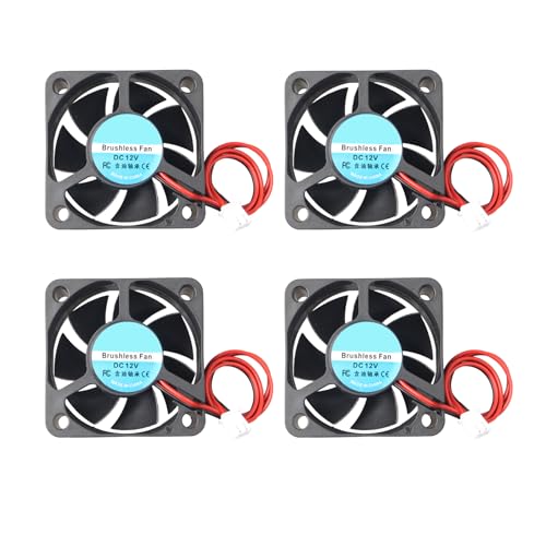 Jopto 4 Stück 5020 Lüfter DC 12V Bürstenloser Kühlkühler Ventilator 50x50x20mm Geräuschloser 2 pin-kühlgebläse mit 28cm Kabel für 3D-Drucker PC CPU Computergehäuse Lüfterkühler von Jopto