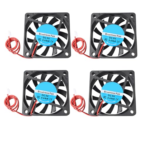 Jopto 4 Stück 6010 Lüfter DC 5V Bürstenloser Kühlkühler Ventilator 60 x 60 x 10 mm Geräuschloser 2 pin-kühlgebläse mit 30cm Kabel für 3D-Drucker PC CPU Computergehäuse Lüfterkühler von Jopto