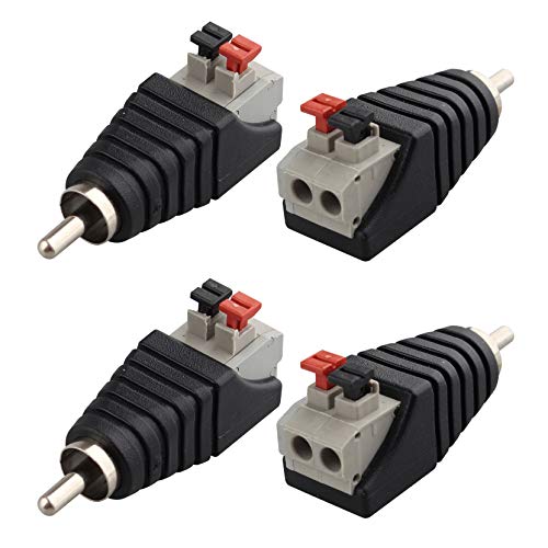 Jopto 4 Stück Lautsprecher Phono Cinch Stecker auf AV 2 Schraubklemmen, Adapter, Konnektor für CCTV RCA Male to AV 2 Screw Female von Jopto