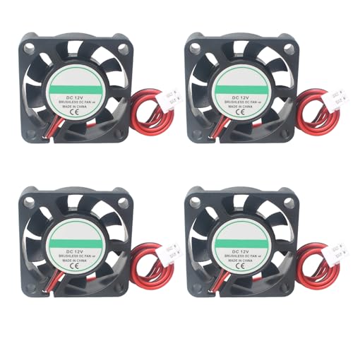 Jopto 4 Stück 3D Drucker Lüfter DC 12V 4010 Bürstenloser Kühlkühler Ventilator 40 x 40 x 10 mm Geräuschloser 2 pin-kühlgebläse mit 30 cm Kabel für 3D Drucker Zubehör von Jopto