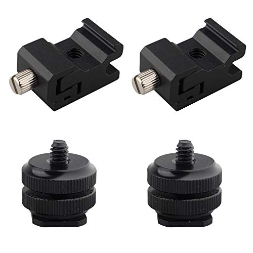 Jopto Blitzschuh-Adapter, Zubehör, Kamera-Blitzschuh-Halterung, Standard-Blitzschuh-Adapter, auf 1/4-20 Stativ-Schrauben-Adapter, 2 Stück und Stativ-Schraube, 2 Stück für DSLR-Kamera-Rig von Jopto