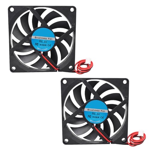 Jopto 2 Stück 8010 Lüfter DC 5V Bürstenloser Kühlkühler Ventilator 80 x 80 x 10 mm Geräuschloser 2 pin-kühlgebläse mit 26cm Kabel für 3D-Drucker PC CPU Computergehäuse Lüfterkühler von Jopto
