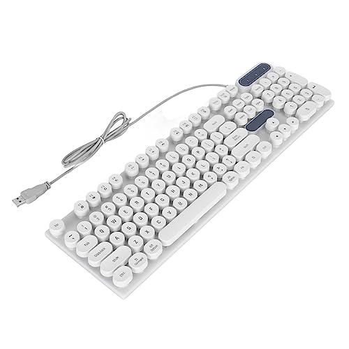 Jopwkuin Spieletastatur, Runde Tastenkappen, Bürotastatur mit Kabel für den Desktop (Punk-Weiß) von Jopwkuin