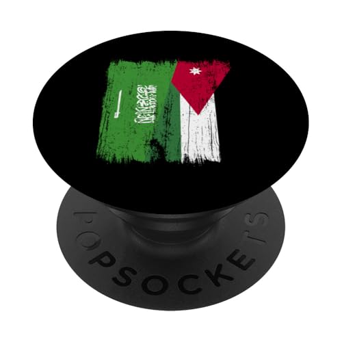 Saudi-Arabien, Jordanien, halbe Flagge, saudi-jordanische Wurzeln PopSockets Klebender PopGrip von Jordan Flag Designs Proud Jordanian Roots