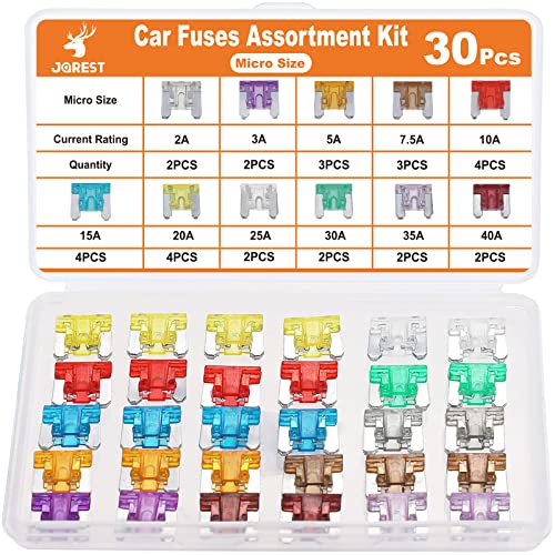 JOREST 30Pcs Kfz Sicherung Set - Auto Sicherungen für PKW/Wohnmobil/LKW (2 Ampere 3A 5A 7.5A 10A 15A 20A 25A 30A 35A 40A) - Micro Flachsicherungen (Niedriges Profil Sicherungen) von Jorest