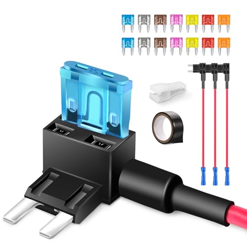 JOREST 4Pcs Stromdieb KFZ Sicherung, Stromdibe kfz Sicherungshalter 12v, Piggyback Stromdiebe Sicherungsadapter,mit 14Pcs(2A 3A 5A 7.5A 10A 15A 20A) mini Sicherungen von Jorest