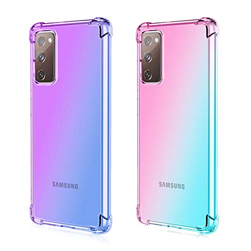 Jorisa 2 Stück Klar Hülle für Samsung Galaxy S20 FE,Transparent Kristall Weich Silikon Farbverlauf Handyhülle Schlank Dünne Durchsichtig Flexibel TPU Mädchen Frauen Hülle,Lila-Blau + Rosa-Grün von Jorisa