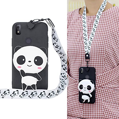 Jorisa Brieftasche Hülle für Blackview A80 Pro,Niedlich 3D Cartoon Tier Geldbörse Weich Silikon Handyhülle mit Umhängeband Handykette Hülle für Kinder Mädchen Frauen,Schwarz Panda von Jorisa