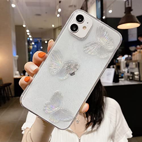 Jorisa Klar Glitzer Hülle für Samsung Galaxy S21 FE 5G,Niedlich 3D Kristall Schmetterling Glänzend Funkeln Handyhülle Transparent Durchsichtig Slim Dünn Weich Silikon Hülle für Mädchen Frauen von Jorisa