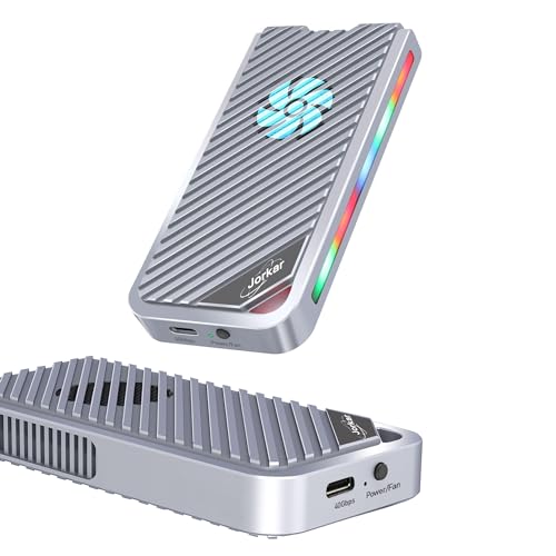 Jorkar Externe SSD Gehäuse USB C 3.2 Lecteur Disque SSD NVMe 40Gbit/s mit Lüfterkühlung, kompatibel mit Thunderbolt 4/3, USB4/3.1/3.0, Gehäuse M.2 auf USB-C, 2280 M-Key PCIe(No SSD) von Jorkar