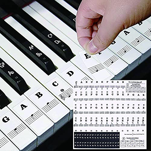 Klavier Keyboard Aufkleber, 49/54/61/88 Piano Sticker Komplettsatz für schwarze + weisse Tasten, Klaviertasten Aufkleber für Kinder und Anfänger, Transparent Entfernbar von Jormftte