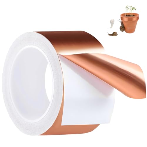 Jortmrd Kupferband gegen Schnecken 50mm x 20m Schneckenzaun Schneckenschutz Hochbeet Schneckenabwehr Kupfer Schneckenband Selbstklebend Abschirmband Kupferband Kupferfolie EMI Kapton Tape von Jortmrd