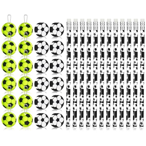 36 Stück Fußball Mitgebsel Bleistifte 12 Fußball Bleistifte 12 Fußball Radiergummi und 12 Fußball Reflektoren Anhänger Für Kindergeburtstag Gastgeschenke Fußball Mitgebsel von Jostift