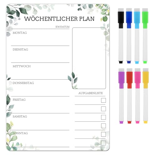 A4 Wochenplaner Abwischbar,Klebrig Haushaltsplaner Essensplaner Woche Menüplaner mit 8 Whiteboard-Stift,Wiederverwendbarer Einkaufsliste To Do Liste, Eukalyptus Design von Jostift