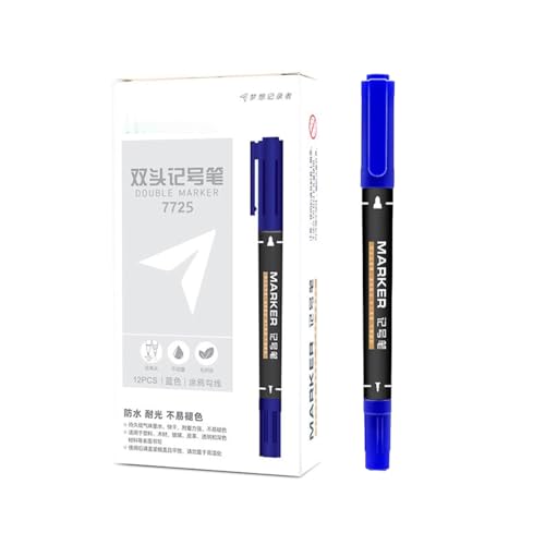 Joucien 12er-Pack Doppelkopf-Marker mit schnelltrocknenden Markern auf Ölbasis für Kunst- und Linienzeichnungsstifte, Blau von Joucien