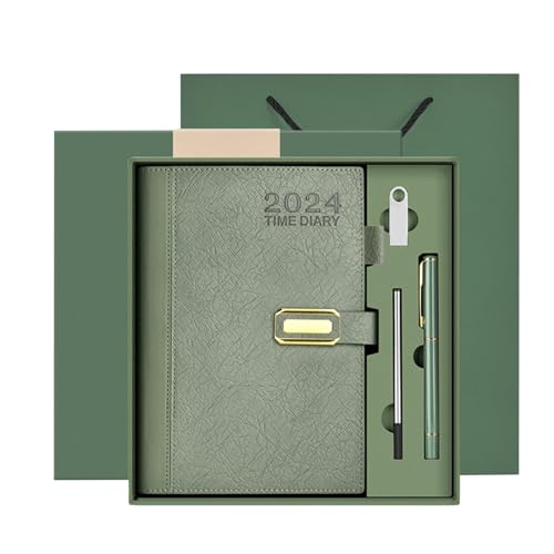 Joucien A5 Business-Notizbuch-Set, Büro, verdickter Notizblock, Geschenk-Box, Grün (magnetische Schnalle Geschenkbox + USB-Laufwerk), 2 Stück von Joucien