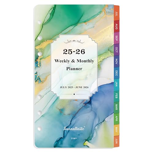 Terminplaner-Nachfüllpackungen 2025–2026, A6, Wochen- und Monatseinlagen, Juli 2025 – Juni 2026, 9,5 x 17,1 cm, 6-fach gelocht von Journaltastic