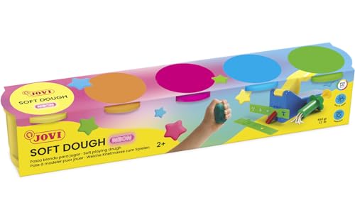 Jovi Blandiver Neon Knete, extra weiche Knetmasse in leuchtenden Farben für Kinder ab 2 Jahren, gelb, grün, pink, orange, blau, 5 Dosen je 110g von Jovi