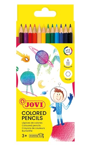 Jovi Buntstifte, 6-kant Form, ab 3 Jahren, bruchsicher, 12 Farben in einer Schachtel von Jovi