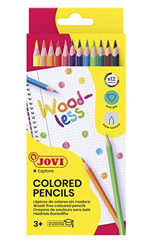 Jovi Buntstifte Woodless, holzfrei, 3-kant Form, ab 3 Jahren, bruchsicher, 12 Farben in einer Schachtel von Jovi