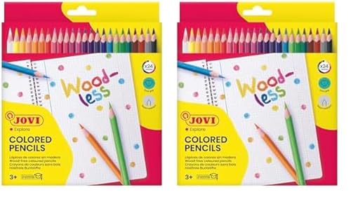 Jovi Buntstifte Woodless, holzfrei, 3-kant Form, ab 3 Jahren, bruchsicher, 24 Farben in einer Schachtel (Packung mit 2) von Jovi