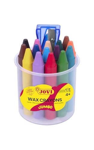 Jovi Wachsmalstifte Jovicolor, geruchlos, bruchsicher, leicht auswaschbar, für alle Altersgruppen, Becher mit 16 Farben und 1 Spitzer Jovi Wachsmalstifte Jovicolor, geruchlos, bruchsicher, leicht auswaschbar, für alle Altersgruppen, Becher mit 16 Farben und 1 Spitzer von Jovi