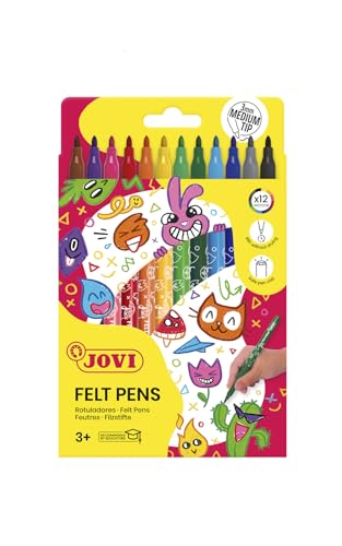 Jovi dünne Filzstifte, Strichbreite: 3,0 mm, auswaschbar, ergonomisches Vorderteil, Set mit 12 Farben Jovi dünne Filzstifte, Strichbreite: 3,0 mm, auswaschbar, ergonomisches Vorderteil, Set mit 12 Farben von Jovi