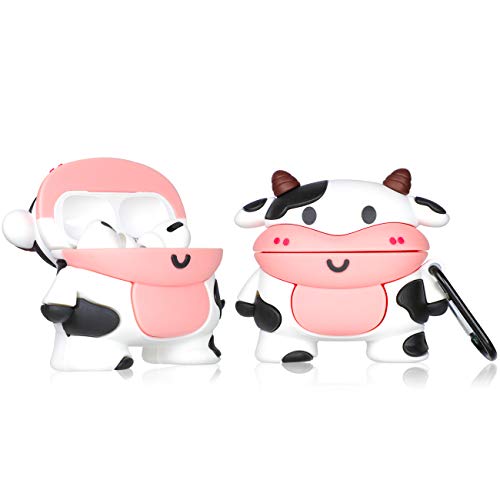 Jowhep für AirPod Pro/3 Cartoon Design Cute Kawaii 3D Silikon Cover Schlüsselanhänger Mode Funny Cool Animal Soft Protective for Air Pods Pro Girls Kids Women Shell Cases for AirPods 3 (Smile Cow) von Jowhep