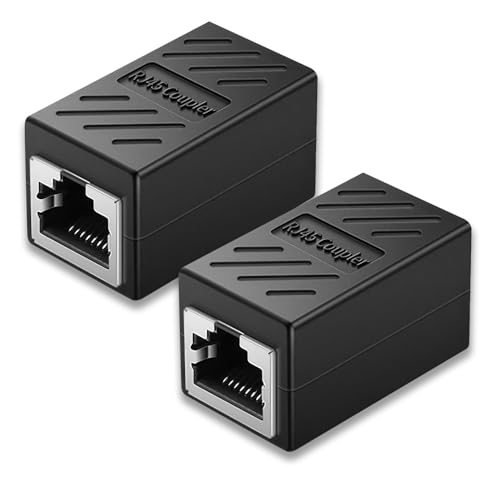 2er Set RJ45 Kupplung für 10 Gigabit LAN Kabel Verlängerung, Netzwerkkabel Verbinder Kompatibel mit Cat7, Cat6, Cat5e, Cat5, Netzwerk Verlängern Hochleistungsfähige Ethernet Adapter (Schwarz) von Jowsug