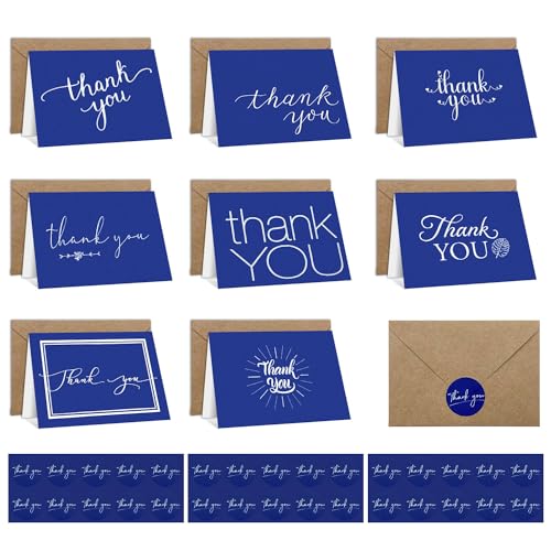 Joy & Inspiration 24 Stück Dankeskarten mit Umschlägen Blau Thank You Cards mit Aufklebe Danke Karte für Geschäft Kommunion Hochzeit Geburtstag von Joy & Inspiration