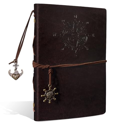 Joy & Inspiration PU Leder Notizbuch A5 Dunkelbraun Nachfüllbar Tagebuch Vintage-Spiralbindung Reisetagebuch 160 Seiten 80 Blatt Refillable Notebook Journal von Joy & Inspiration