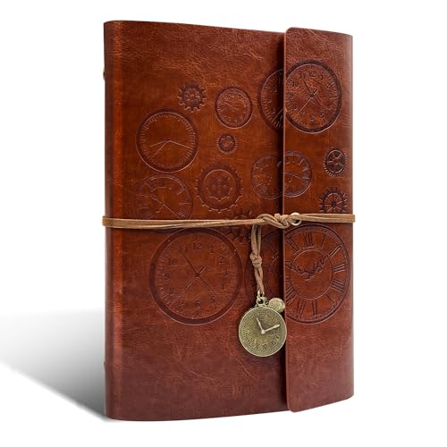 PU Leder Notizbuch A5 Nachfüllbar Tagebuch Braun Vintage Tagebuch Reisetagebuch mit Blanko-Kraftpapier und 2 Kunststofftaschen Travel Journal von Joy & Inspiration