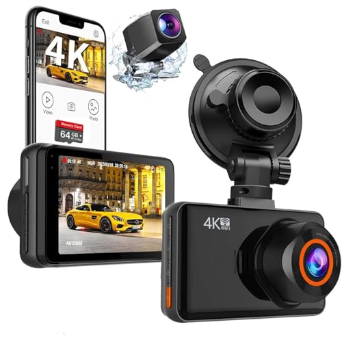 Dashcam Auto, 4K+1080P Dashcam Auto Vorne Hinten, WiFi Dash Cam mit 64GB SD Karte, Dual Auto Kamera mit Nachtsicht, 170° Weitwinkel WDR, G-Sensor, Loop-Aufnahme, APP Steuerung, Max 256GB (BK) von JoyFan