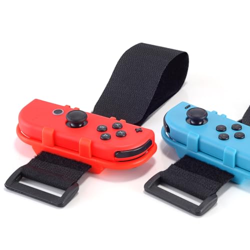 JoyHood 2er Pack Handgelenkbandagen für Tanzspiel Zumba Burn It Up für Switch/Switch OLED Joy-Con, Verstellbare eElastische Bänder, Switch-Controller-Zubehör (Rot & Blau) von JoyHood