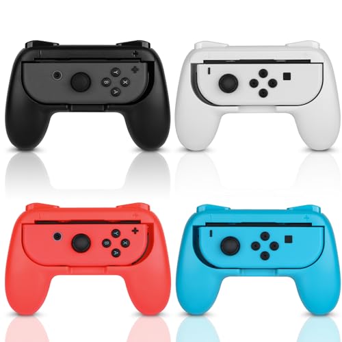 JoyHood Handgriffe für Switch/Switch OLED, Ergonomischer Griff Controller Switch Joy Con Halterung Kompatibel mit Switch Modell 2021(4er Pack)(Rot-Blau-Schwarz-Weiß) von JoyHood